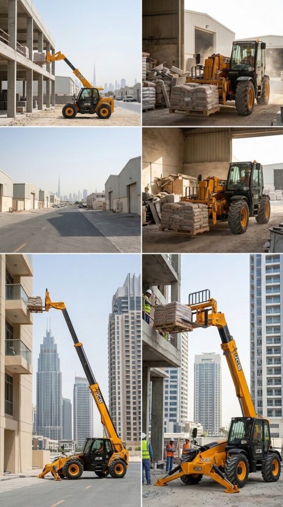 jcb boom loader material placement downtown area dubai