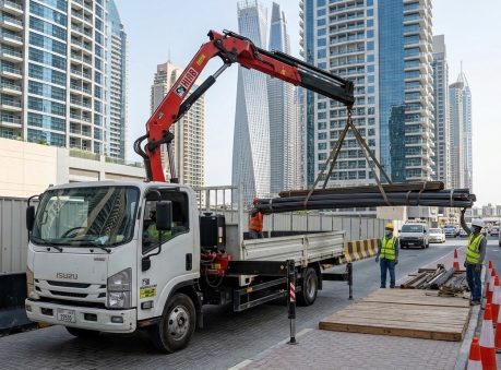 hiab truck rental for tight access delivery in dubai marina
